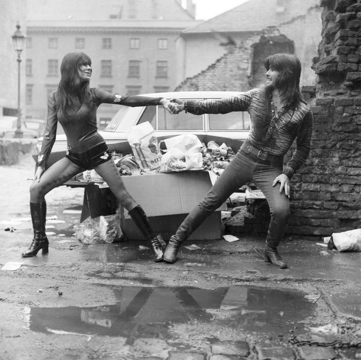 Susan Aviles Wearing Hotpant With Abi Ofarim In Munich, 1970