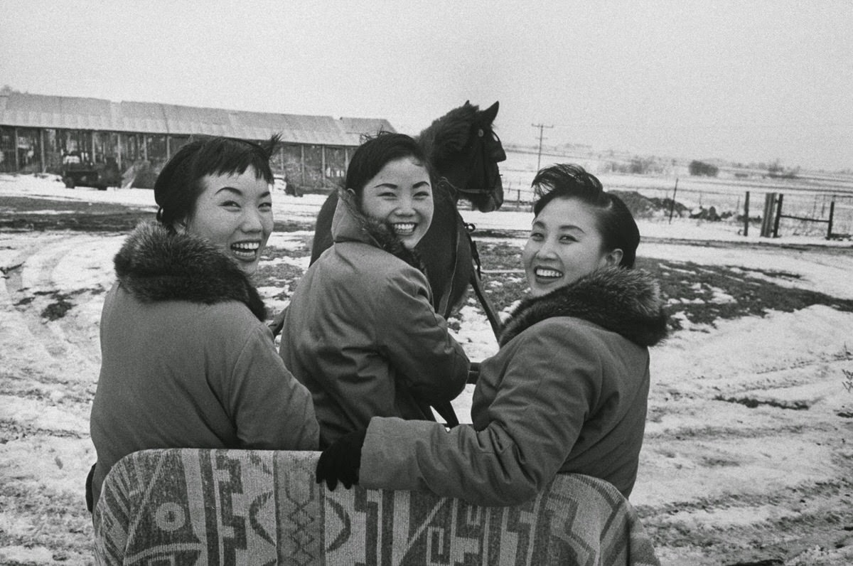 On A Sleigh, The Three Kim Sisters Start Off For A Horse-Drawn Tour Of [Their Manager'S Mother'S] Snow-Covered Illinois Farm. From The Left Are Sook Ja, Ai Ja, And Min Ja.