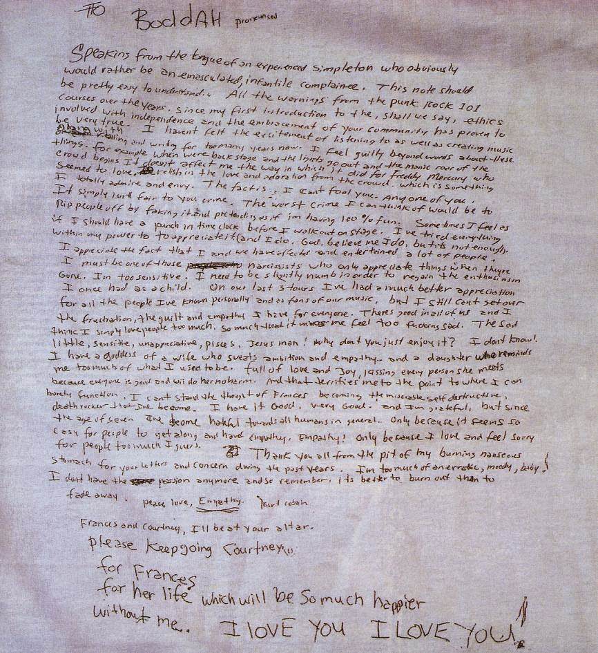Kurt Cobain'S Suicide Note: The Last Words Of A Generation'S Voice