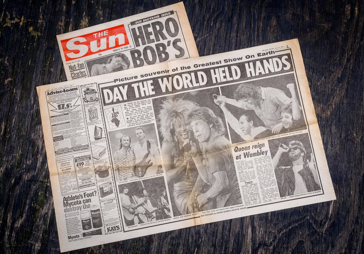 The Sun Newspaper Reporting On The Live Aid Charity Concert, 1985