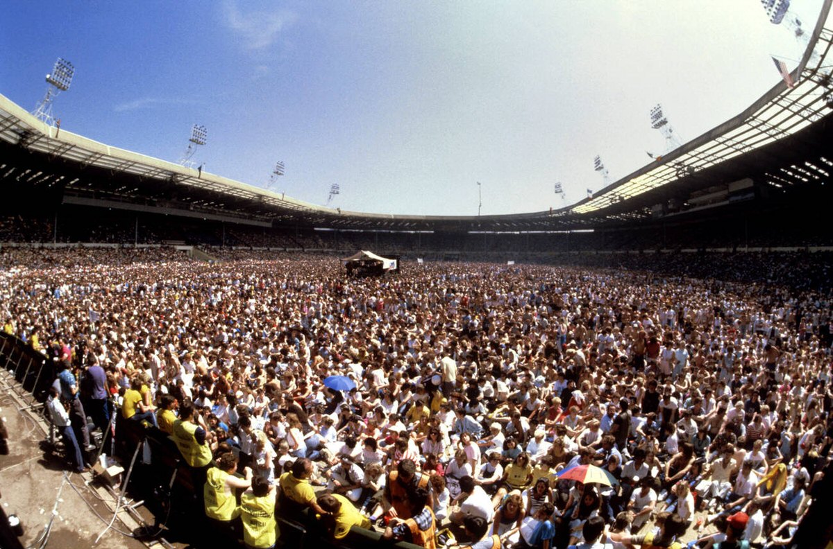 Crowd At Wembley Stadium For The Live Aid Concert, 1985