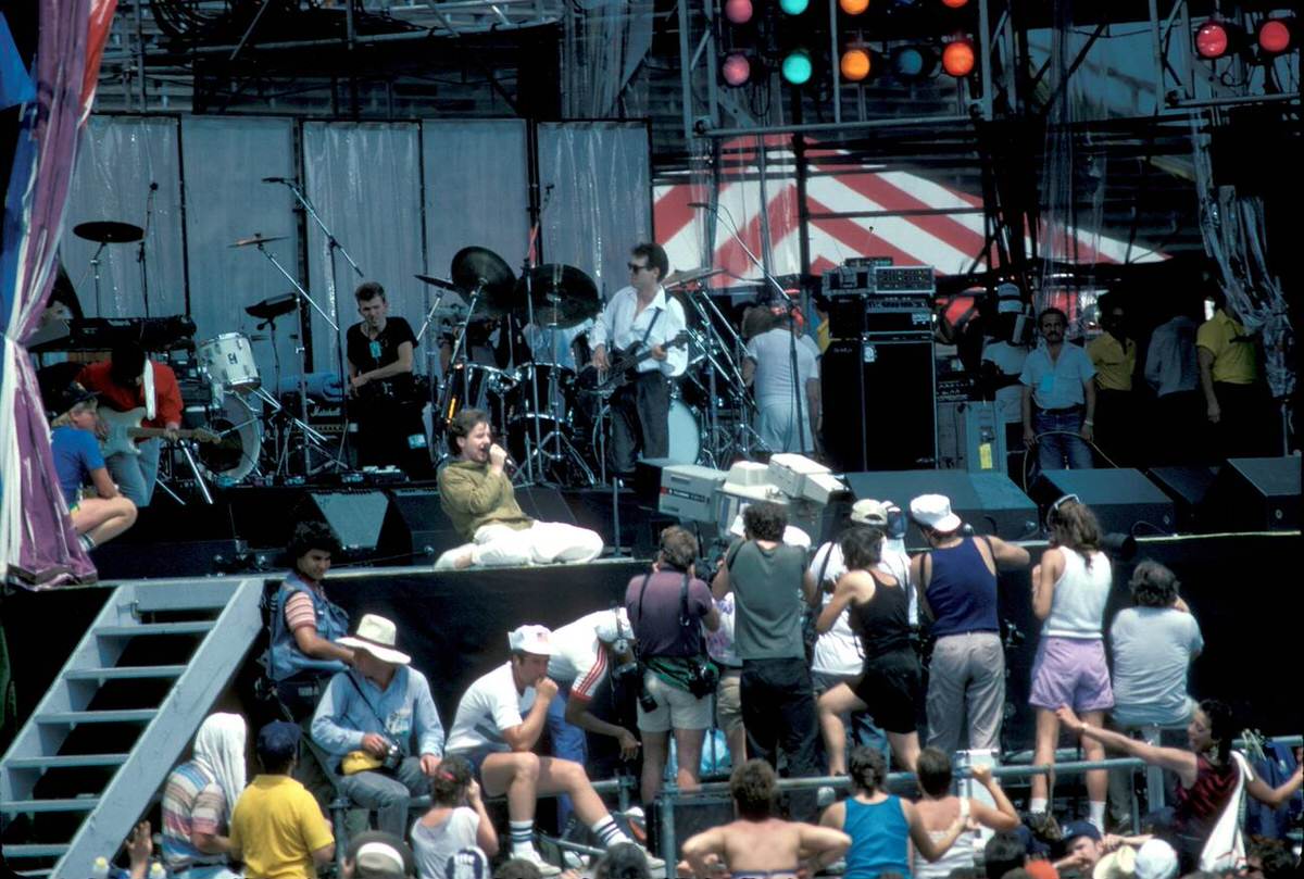 Jim Kerr Of Simple Minds Performing At Live Aid In Philadelphia, 1985