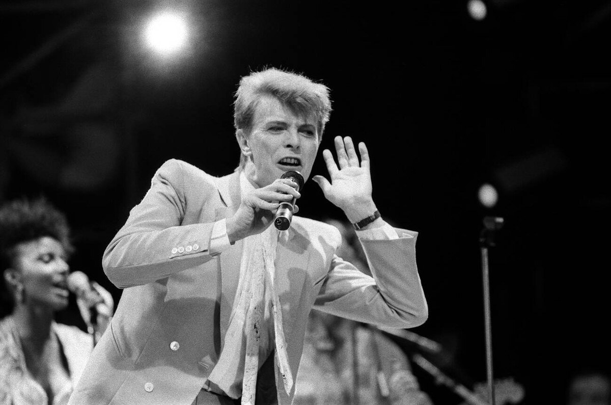 David Bowie Performing On Stage During The Live Aid Concert At Wembley Stadium, 1985