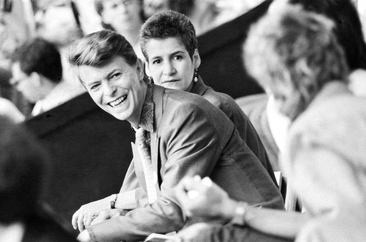 David Bowie Watching A Performance On Stage During The Live Aid Concert At Wembley, 1985