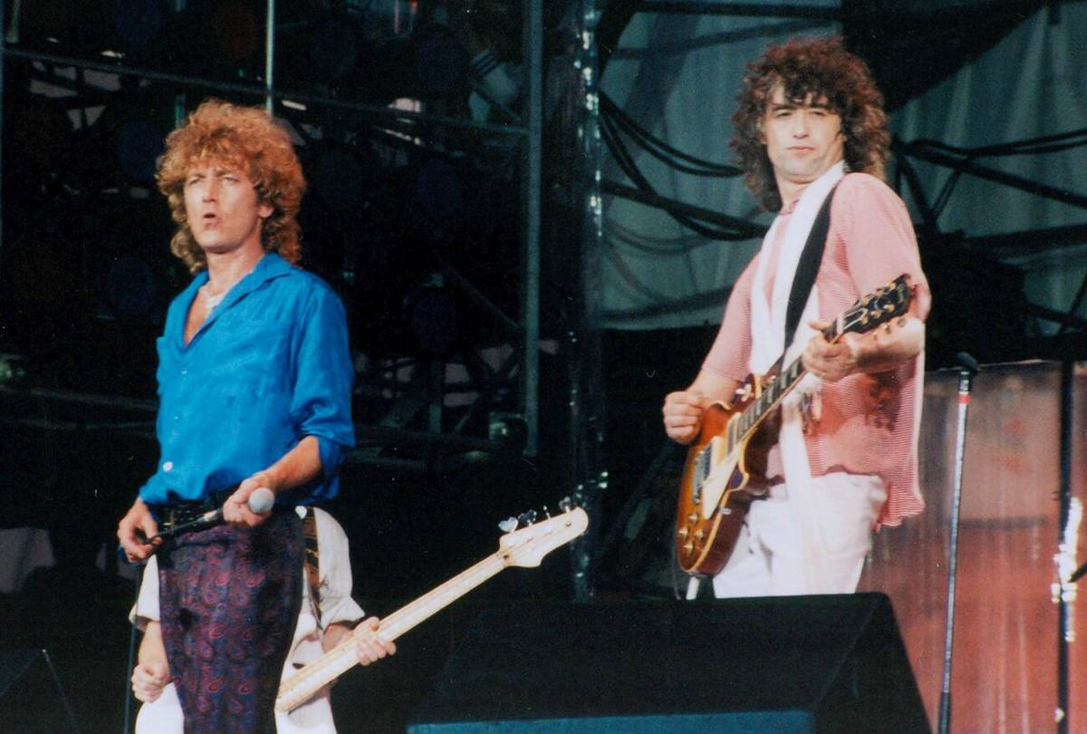 Jimmy Page And Robert Plant Of Led Zeppelin Performing At Live Aid In Philadelphia, 1985