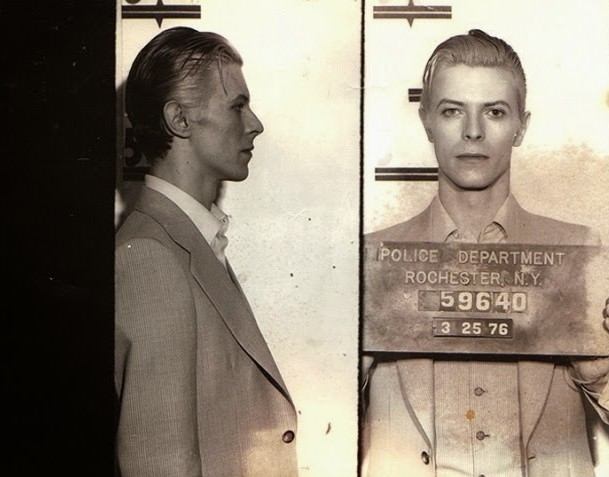 Music Legend David Bowie Was Arrested In Upstate New York In March 1976 On A Felony Pot Possession Charge. The Thin White Duke, 29 At The Time, Was Nabbed Along With Iggy Pop And Two Other Codefendants At A Rochester Hotel Following A Concert. Bowie Was Held In The Monroe County Jail For A Few Hours Before Being Released. The Above Rochester Police Department Mug Shot Was Taken Three Days After Bowie'S Arrest, When The Performer Appeared At City Court For Arraignment.