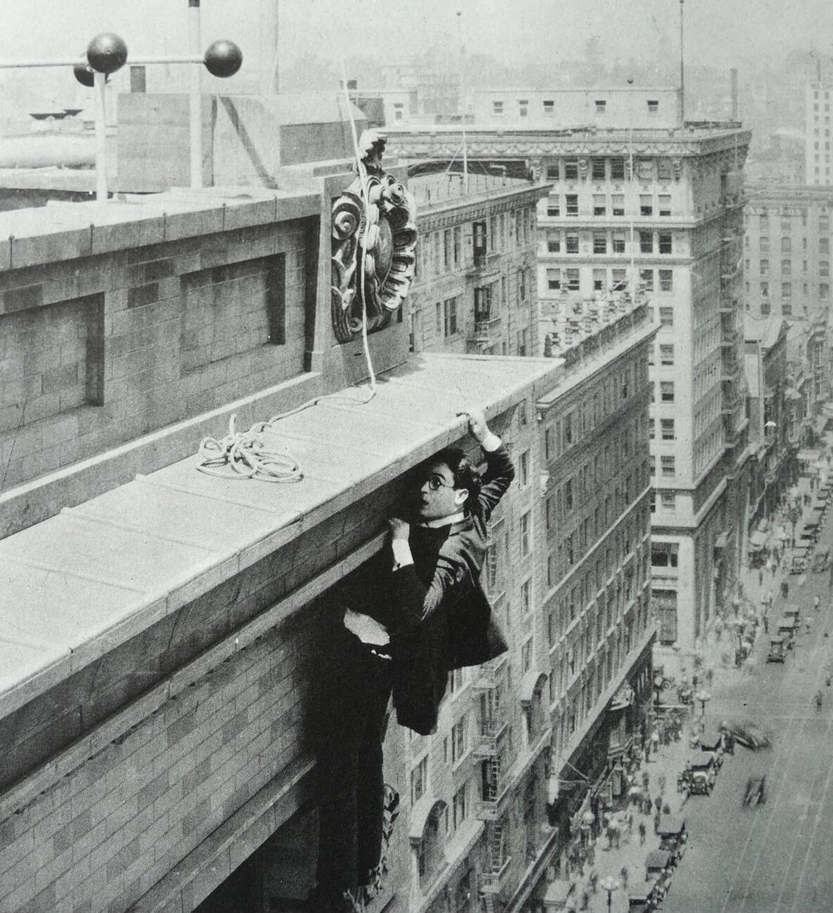 Harold Lloyd Performing A Stunt, Safety Last!, 1923