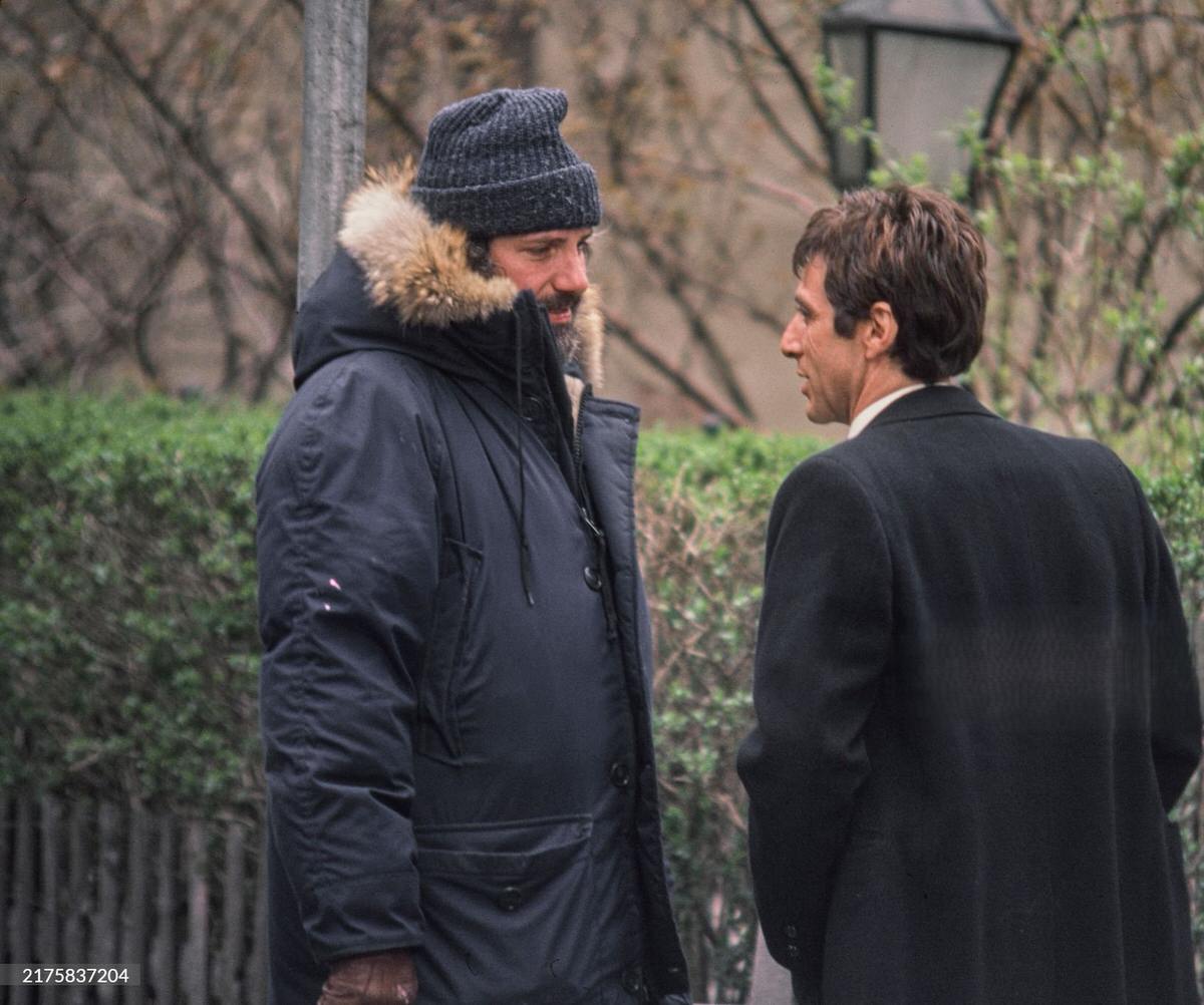 Brian De Palma Talking With Actor Al Pacino On The Set Of 'Scarface', Los Angeles, 1983