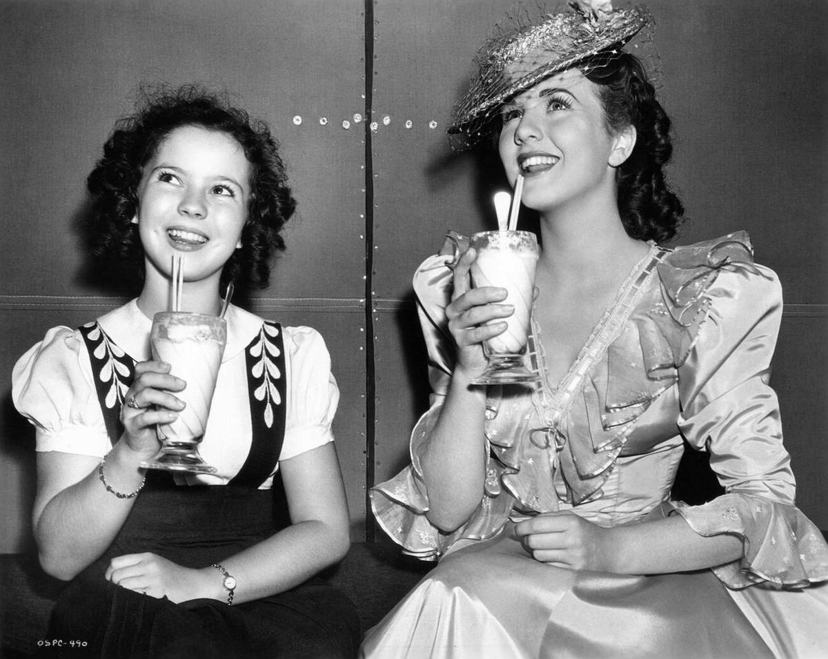 Shirley Temple Visiting Deanna Durbin On Set, Spring Parade, 1940