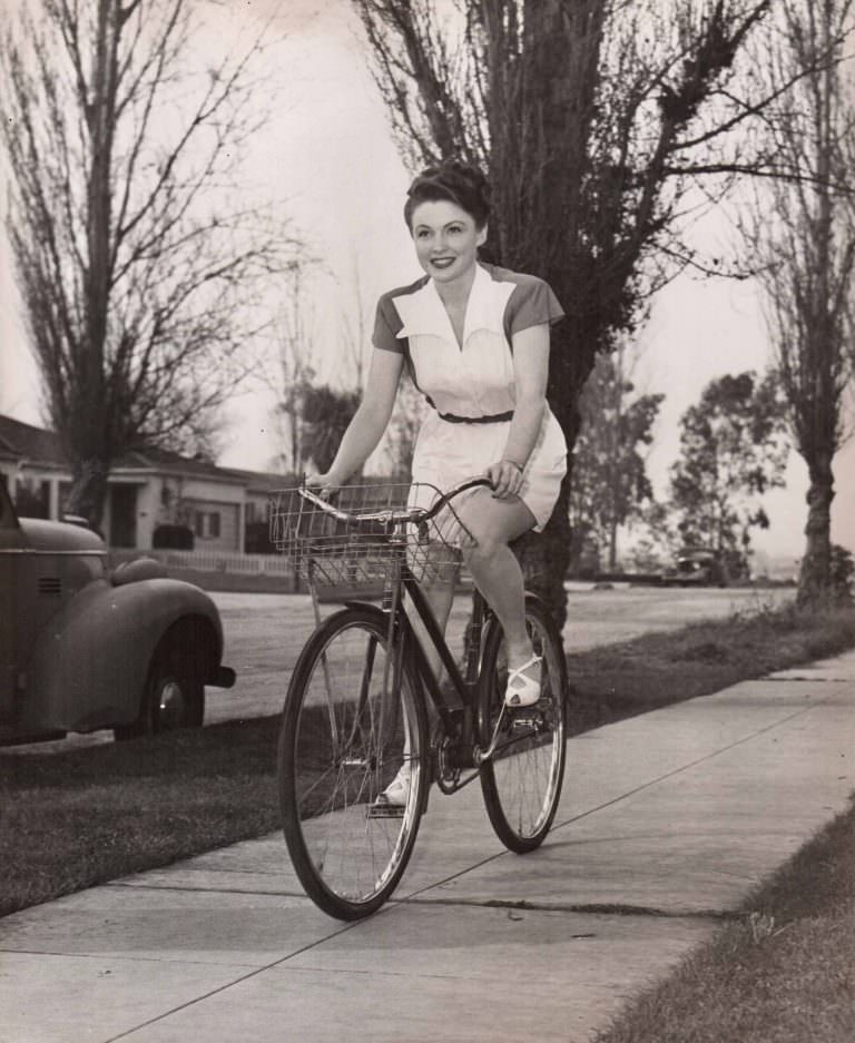 Joan Leslie Riding A Bicycle, 1947.