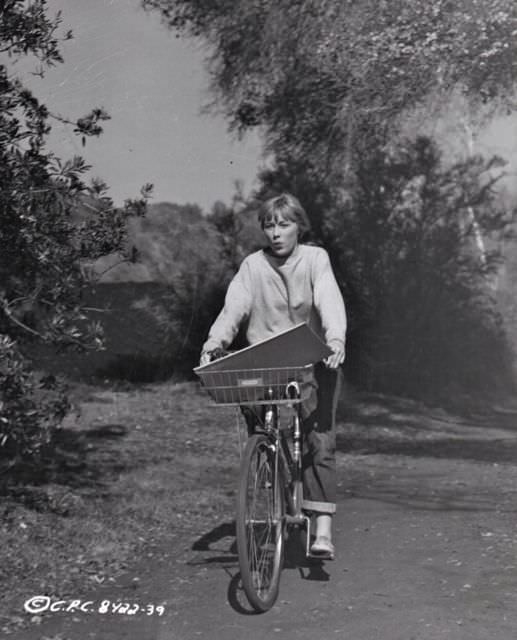 Luana Anders Riding A Bicycle With A Sketchbook, Life Begins At 17, 1958.