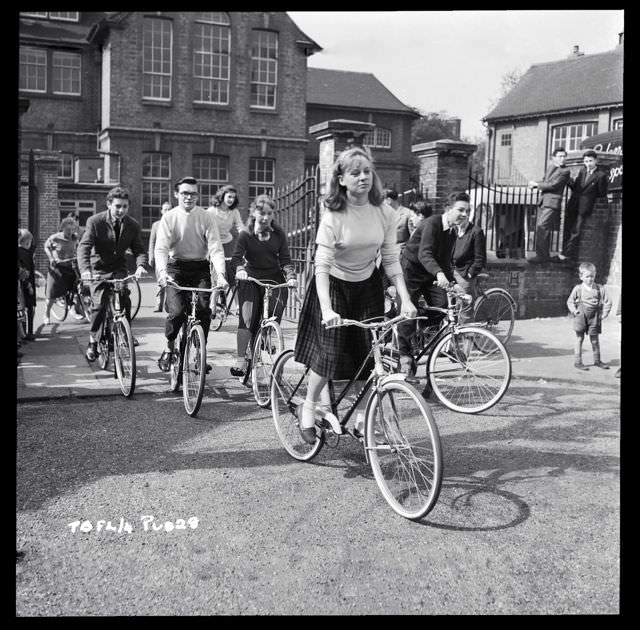 Carol White, Jacqueline Lewis, And George Howell Riding Bicycles, Carry On Teacher, 1959.
