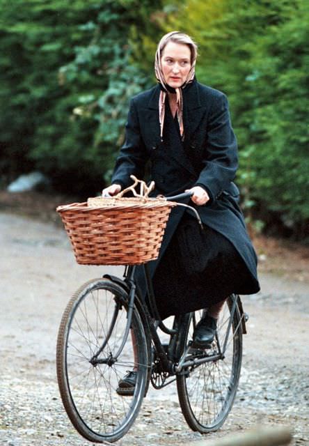 Meryl Streep Riding A Vintage Rod-Brake Bicycle, Dancing At Lughnasa, 1998.