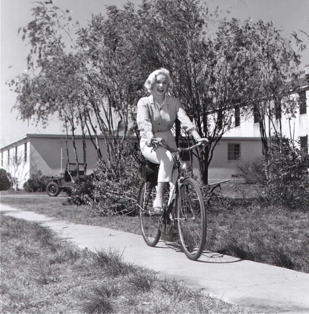 Mamie Van Doren Rides A Bike, 1954.