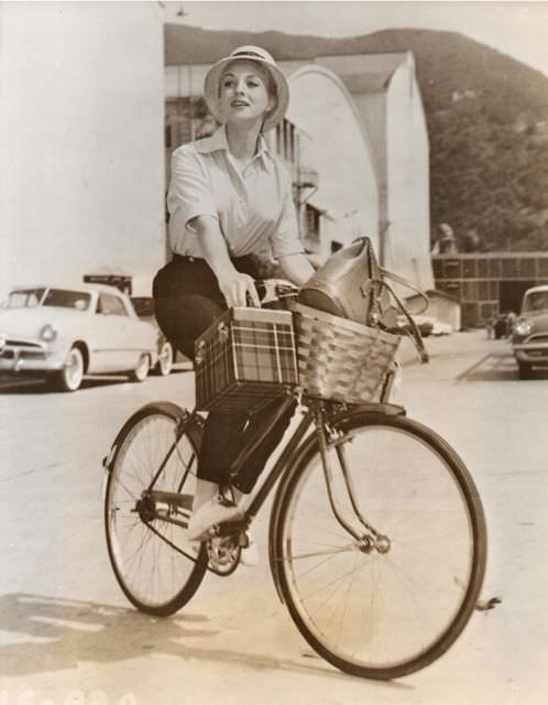 Venetia Stevenson Rides A Bike.