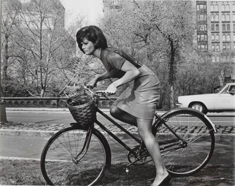 Claudia Cardinale Riding A Bicycle In Central Park, Blindfold, 1966.